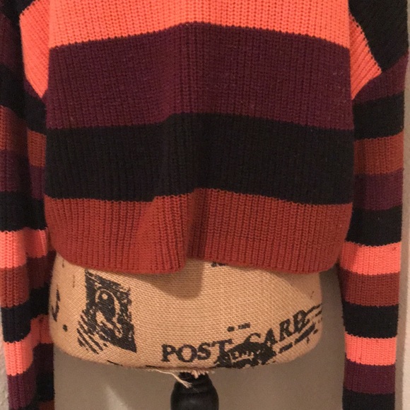 Express Womens Cropped Long Sleeve Multi-Color Striped Sweater-M - Picture 5 of 14